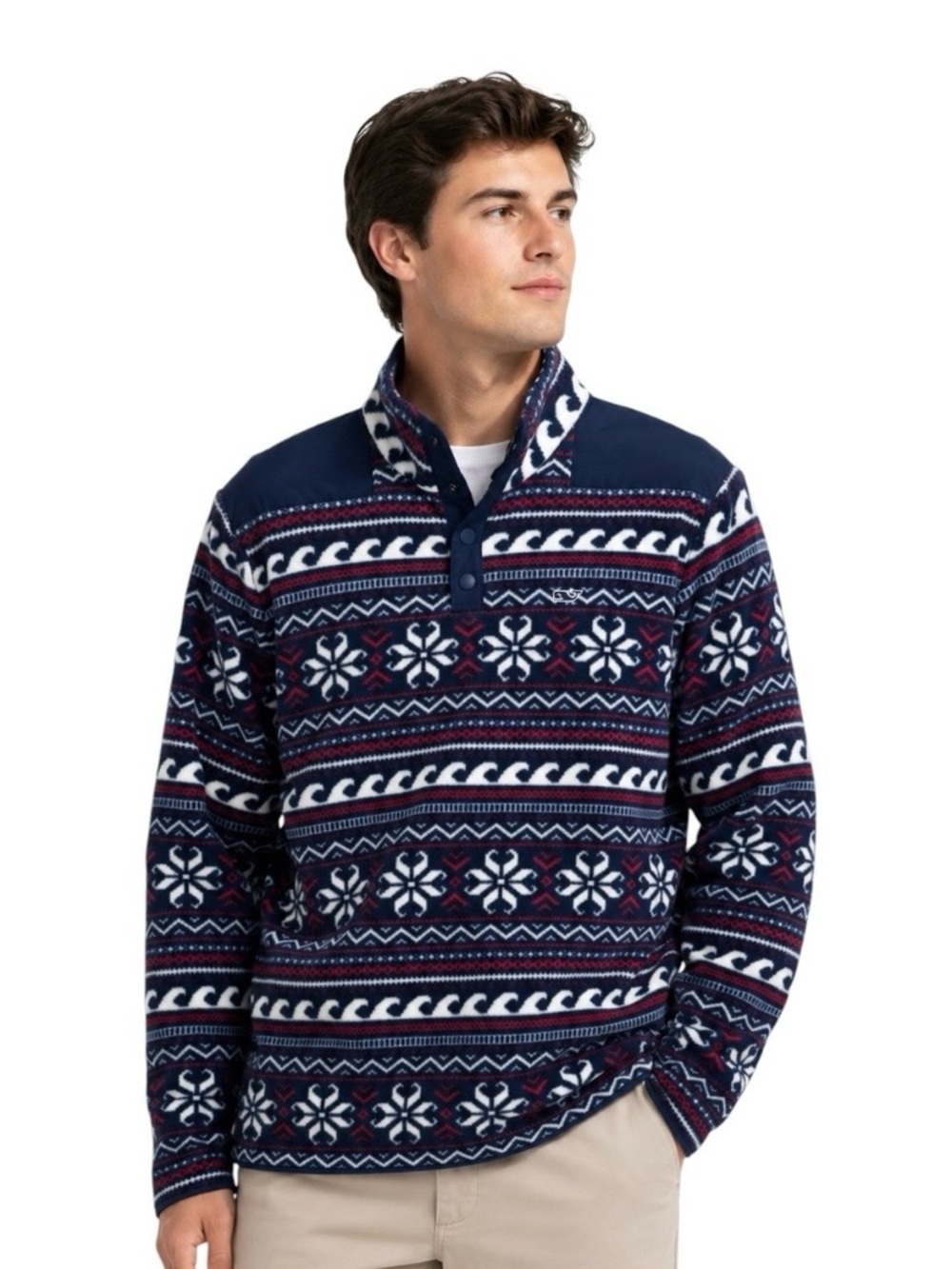 Vineyard Vines Navy Fair Isle Zip-Style Quarter Snap Sweater